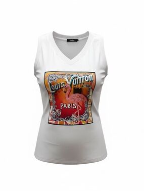 ✨ Handmade & One of a Kind ✨ 
White V-Neck Graphic Tank Top